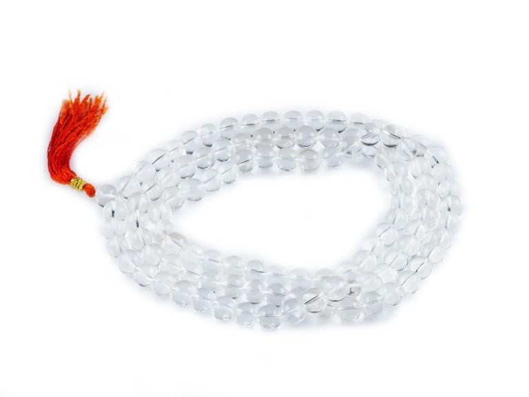 Clear crystal Quartz Sphatik Jaap Mala for Pooja and Astrology Certified (108+1 Beads;Bead Size : 6 mm)