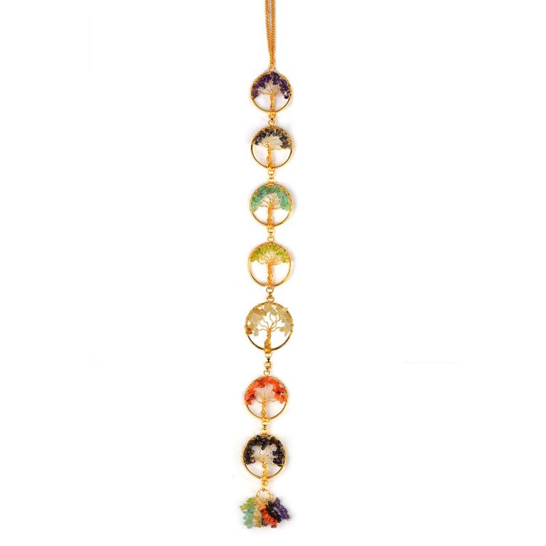 7 Chakra Tree of Life Hanging with Crystal Chips for Car Hanging and Door Hanging Reiki Healing and Crystal Healing Stones Size 13 Inch Apporx (Color : Multi)