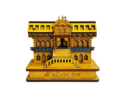 Shree Badrinath Dham Colourfull Temple Wooden Miniature 3D Handmade Religious Small Decorative showpiece Decoration Office and Car Dashboard