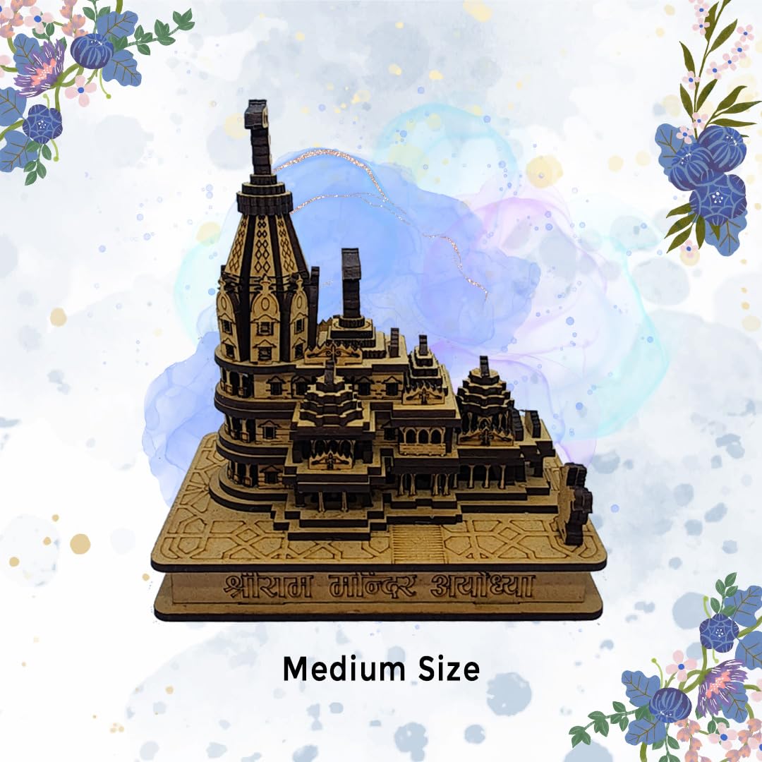 Shri Ram Janambhoomi Temple 3D Wooden Model – Handmade, Durable Pinewood, Ideal for Gifting, Lightweight Construction, Perfect for Home & Office Decor