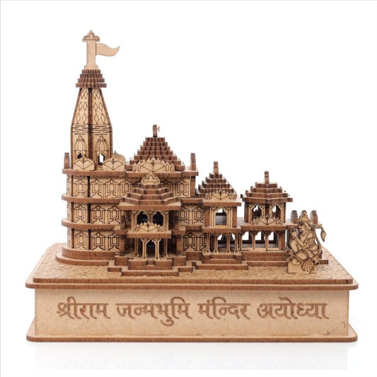 LASER ART Personalised Ram Mandir Ayodhya Model with Customizable MDF Pine Box – Spiritual Decor(13.5 x 9.5 x 13 cm)