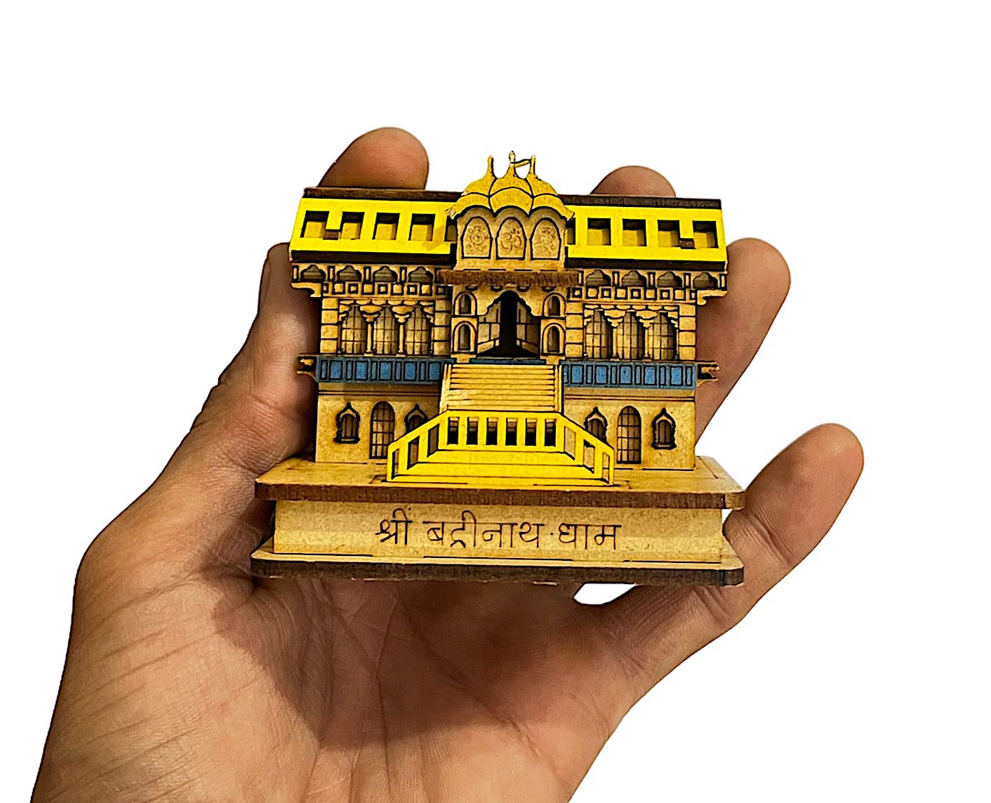 Shree Badrinath Dham Colourfull Temple Wooden Miniature 3D Handmade Religious Small Decorative showpiece Decoration Office and Car Dashboard