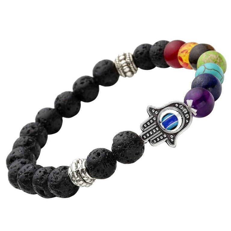 Fashion Spiritual 8mm Lava Rock Beads with 7 Chakra Evil Eye Stylish Bracelet