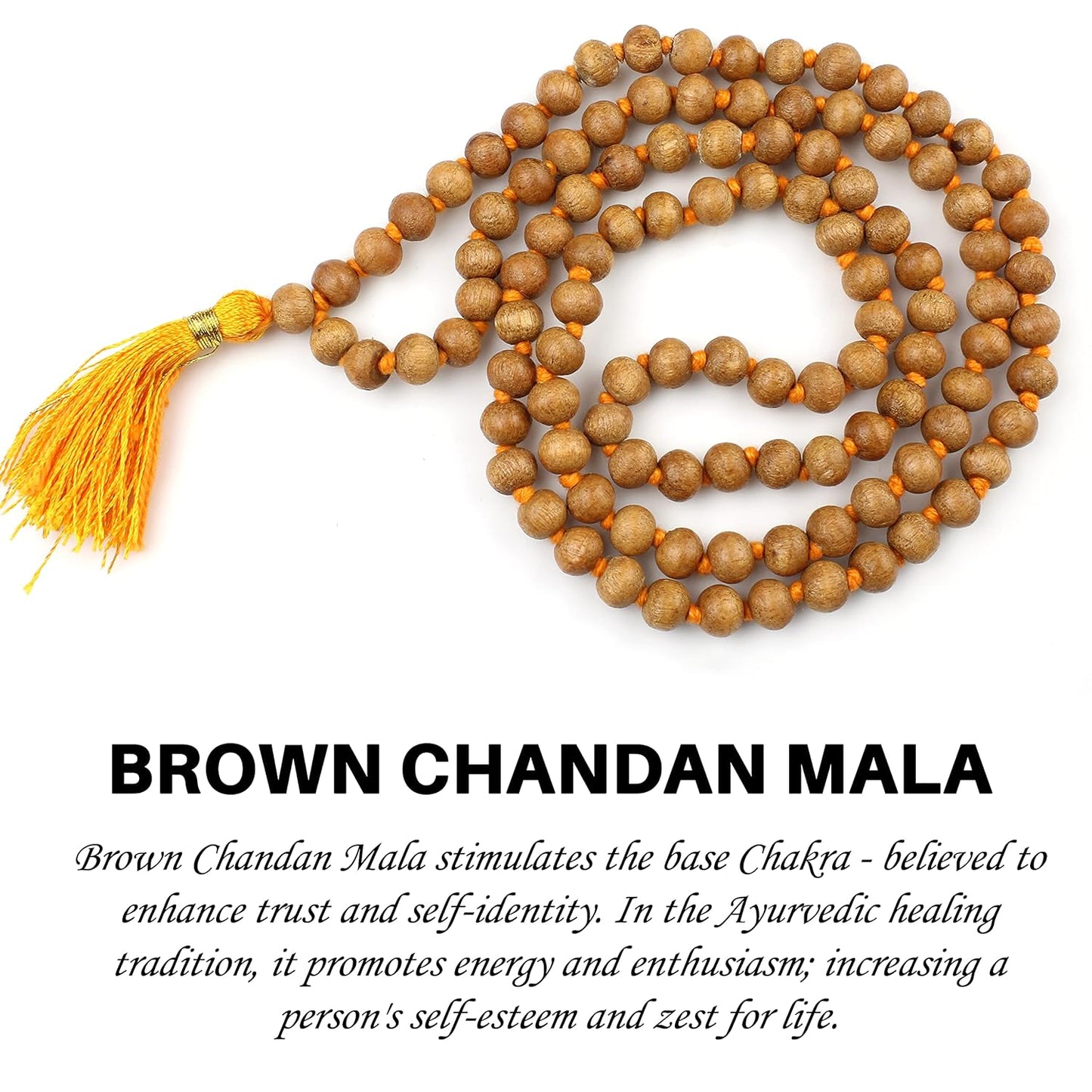 Brown Chandan Mala Chandan Necklace; Hand Knotted Chandan Mala with Tassel.